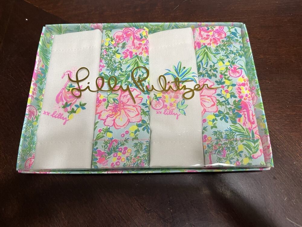 Lilly Pulitzer Printed Cocktail Napkin Set of 4 Seasalt Pink Flamingos